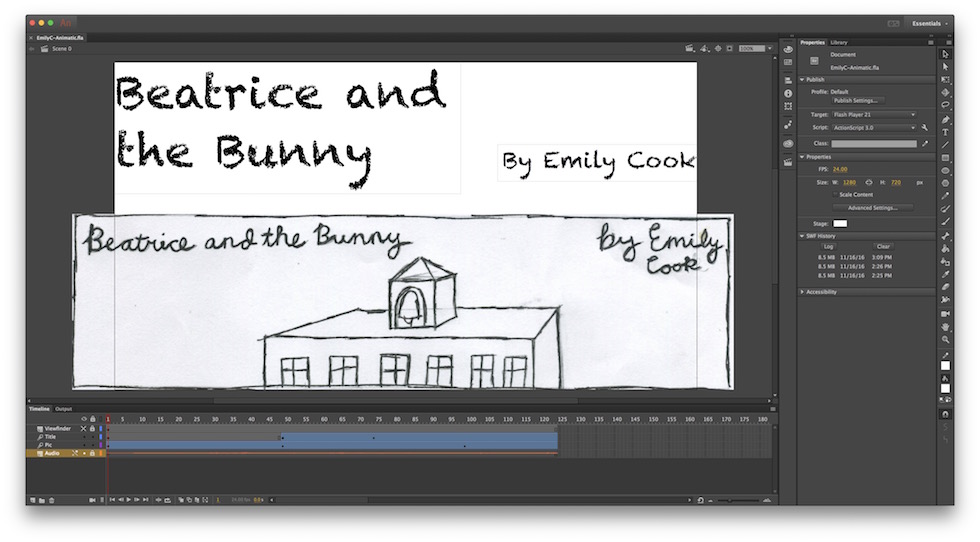 A screenshot of the Animate file used to create the Animatic.