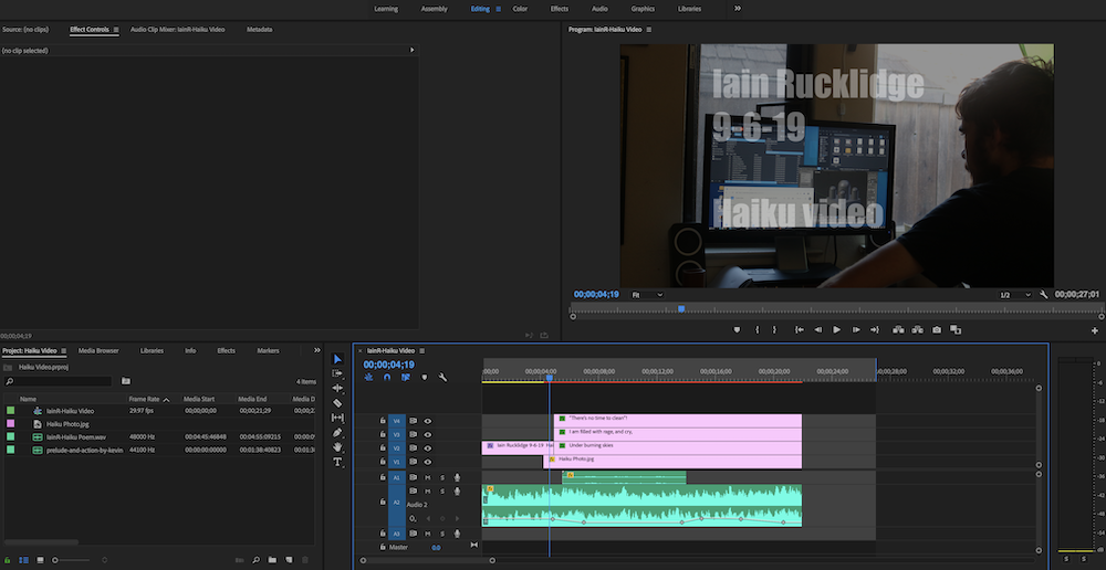 A screenshot of the haiku video being edited in Premiere Pro