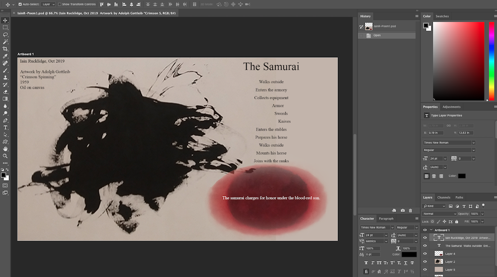 A screenshot of the Photoshop file of the poem image
