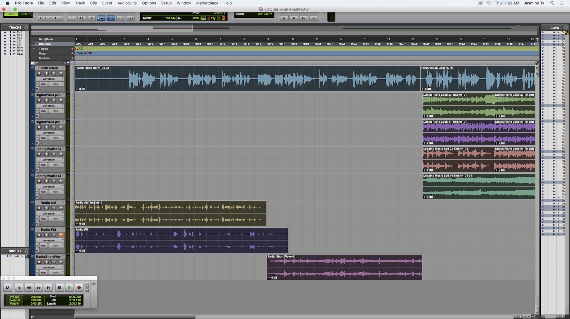 Screenshot of ProTools session for story
