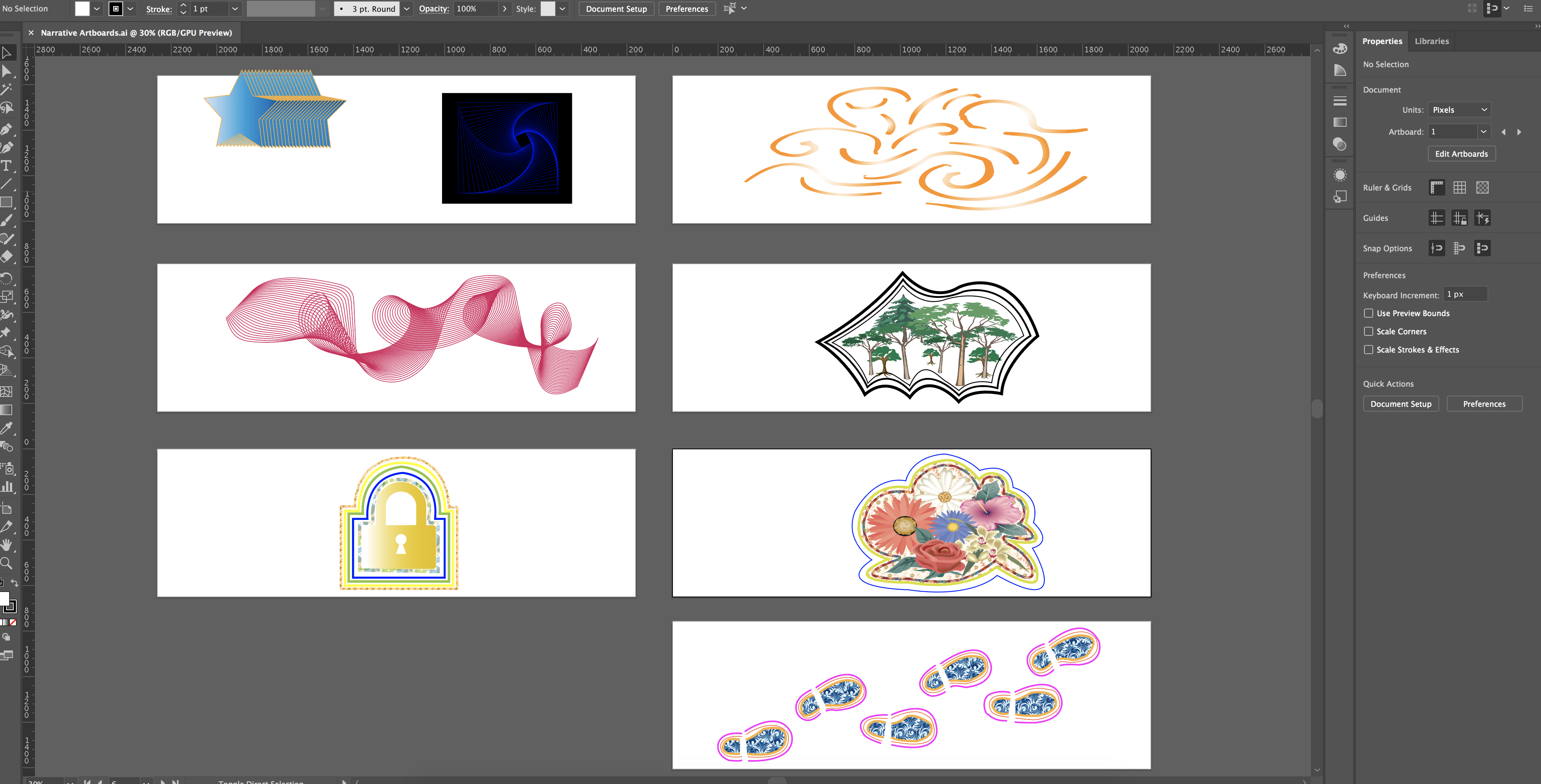 This is a screenshot of my illustrations in production in Adobe Illustrator.