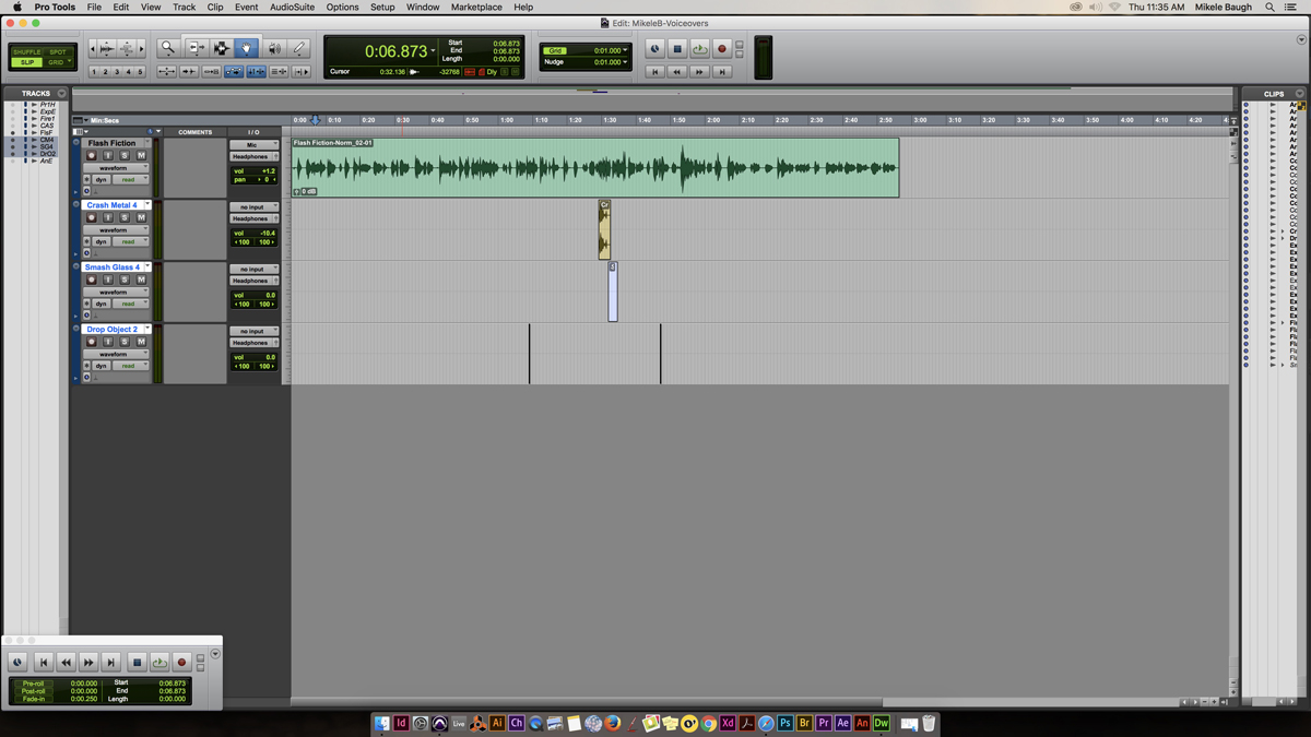 Image of ProTools session used to record Flash Fiction.