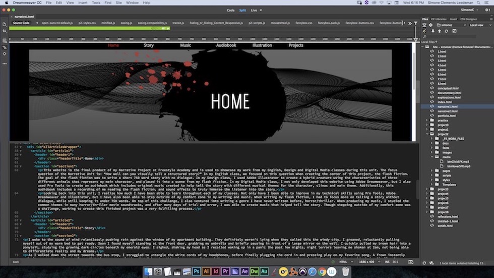 This is a screenshot of Adobe Dreamweaver, the program i used to create this website.