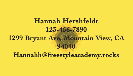 HannahH: Business Card Front