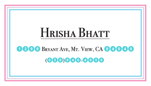 Bhatt, Hrisha: Business Card Back