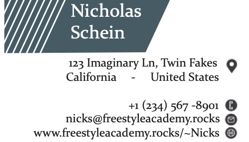 Schein, Nick: Business Card Front