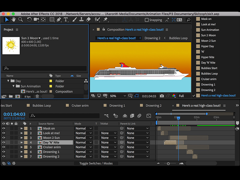 Example of the Adobe After Effects interface