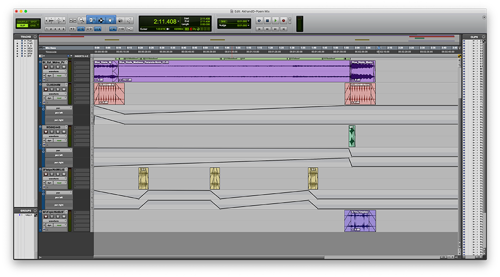 My Pro Tools session where I edited the audio for my free verse poem.