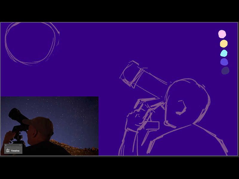 Rough sketch of a person looking through a telescope
