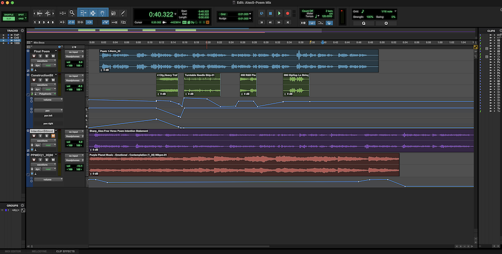 Screenshot of a Pro Tools work station