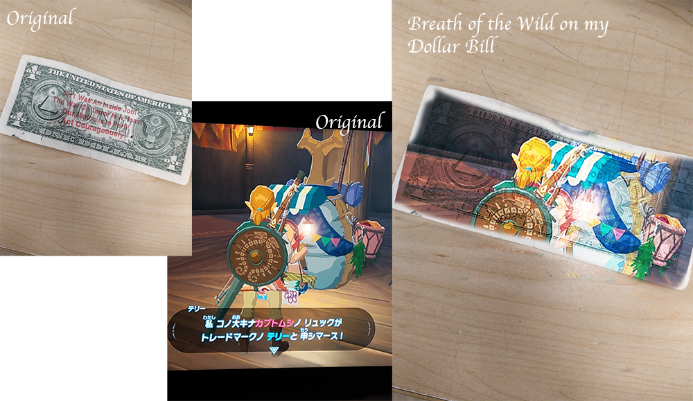 A photo of Breath of the Wild placed on a dollar bill. 