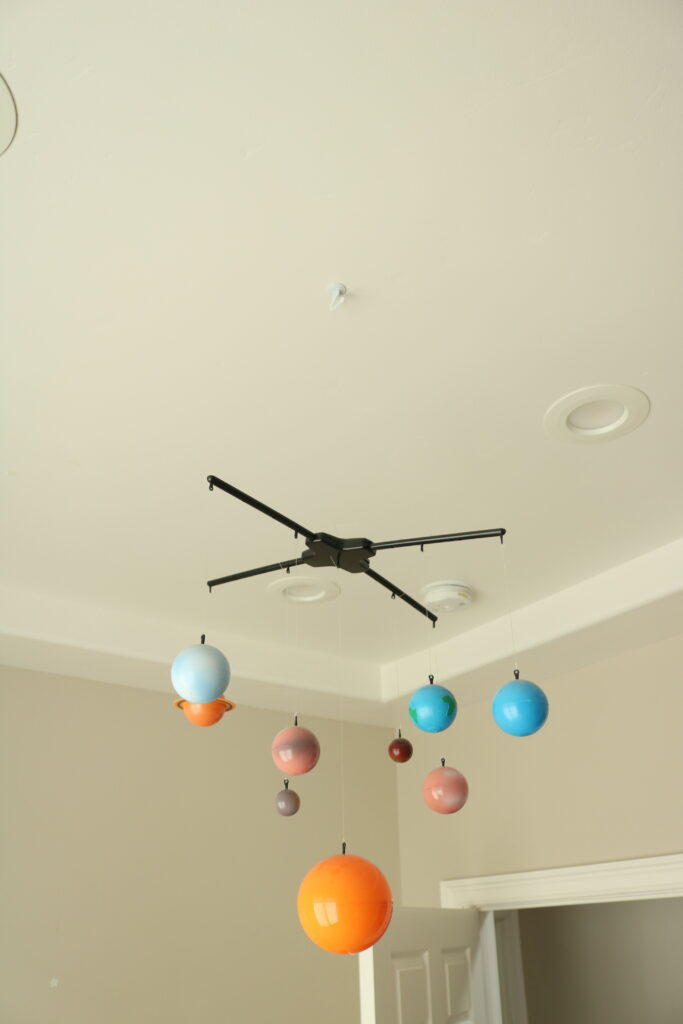 A photo of one of those things that hang from the ceilings and have the planets on them. I'd write the name here but I forget what they're called. 