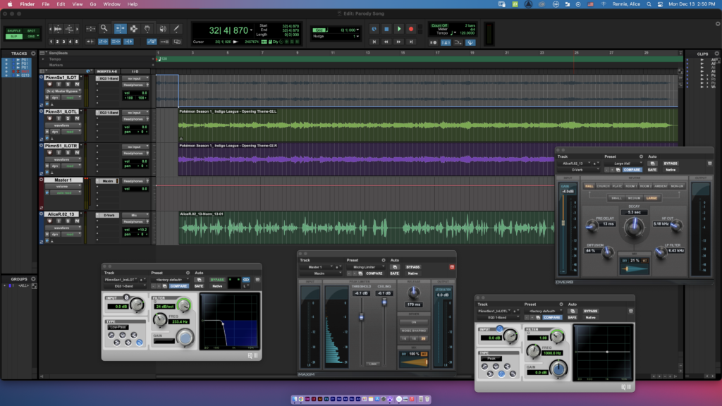 A screenshot of the protools interface where I was making the song. 