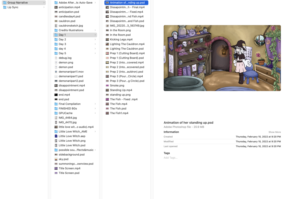 A Screenshot showing the files on a mac folder - there's a ton of them, just for this one project. 