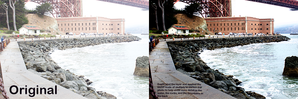 Edited picture of Fort Point under the Golden Gate Bridge