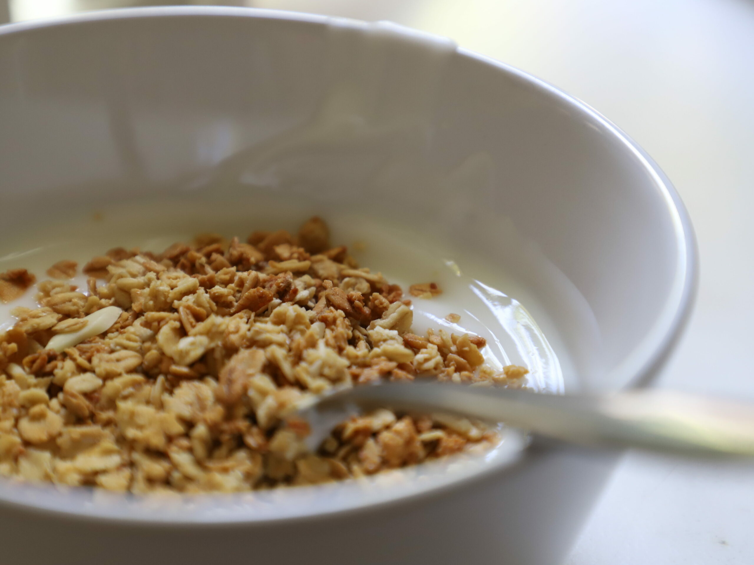 Picture of a bowl of yogurt with granola and a spoon