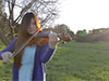 Our guest violinist, Amber Kim, on set.