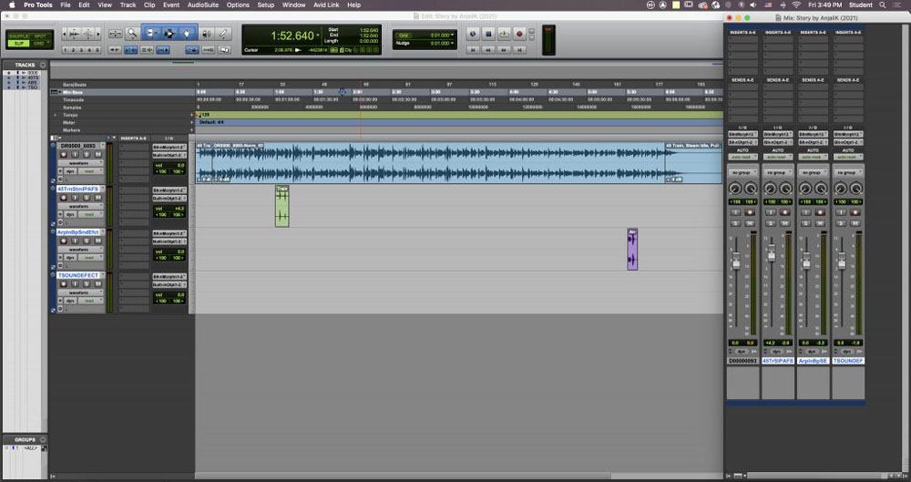 image of pro tools interface with the sound affects added