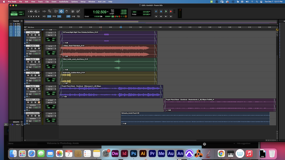 Behind the scenes of creating my poetry audio using the Pro tools interface.