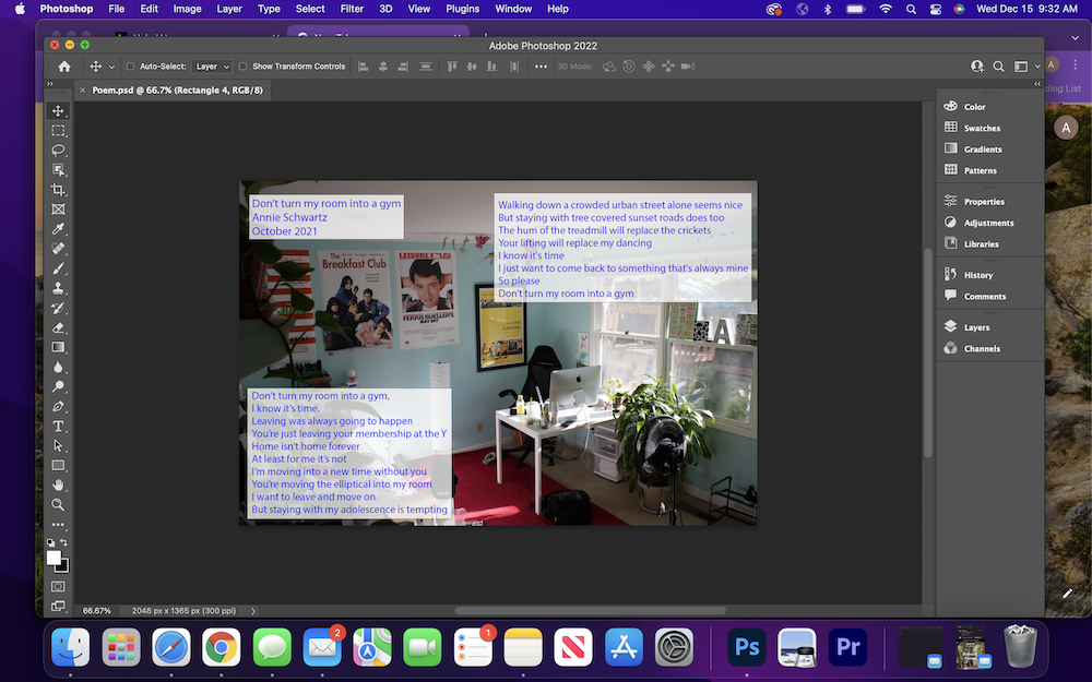 A picture of how I edit my Poetry Photo on Photoshop.
