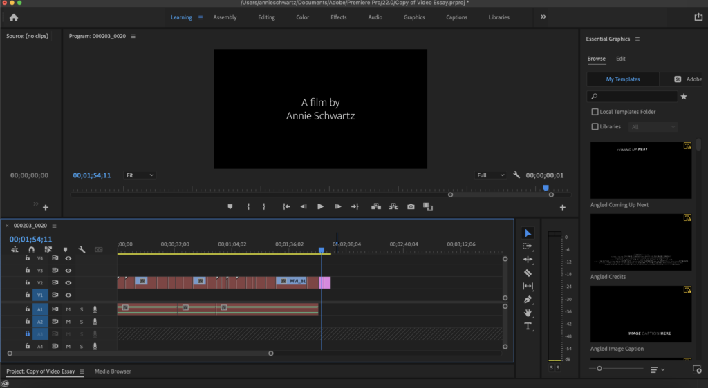 Premiere Pro Interface, editing credits