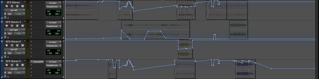 Pro Tools interface for panning audio left or right.