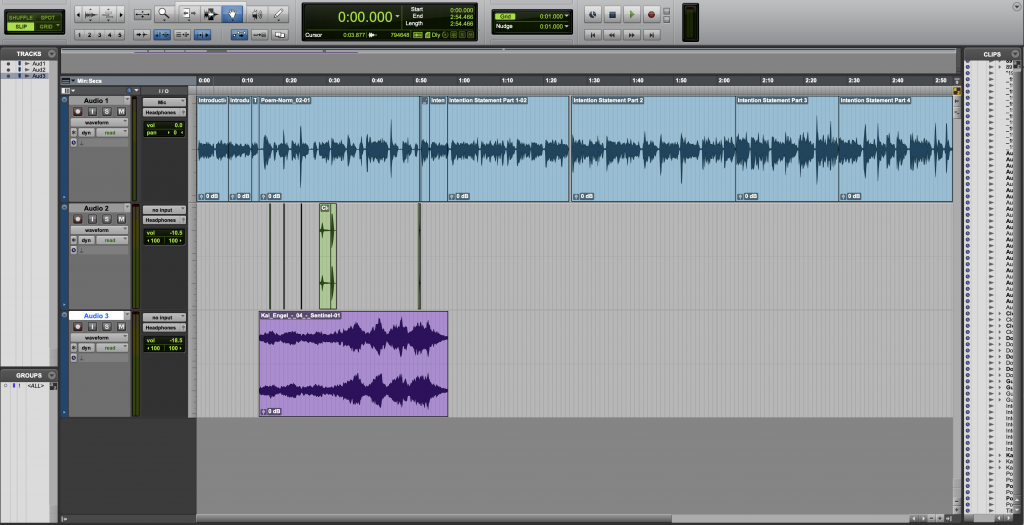 A screenshot of a Pro Tools session with three tracks. 