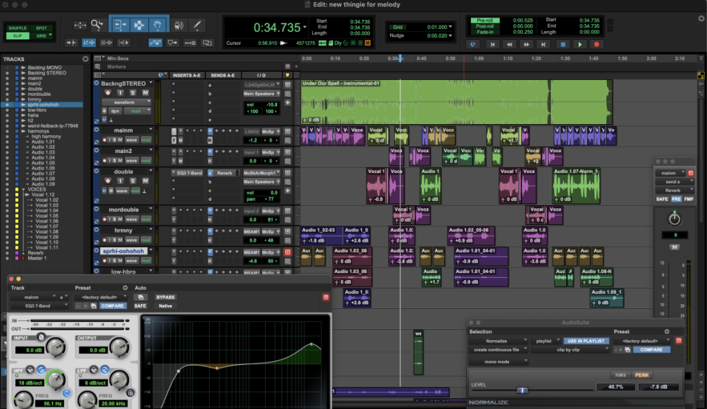 Screenshot of our ProTools session
