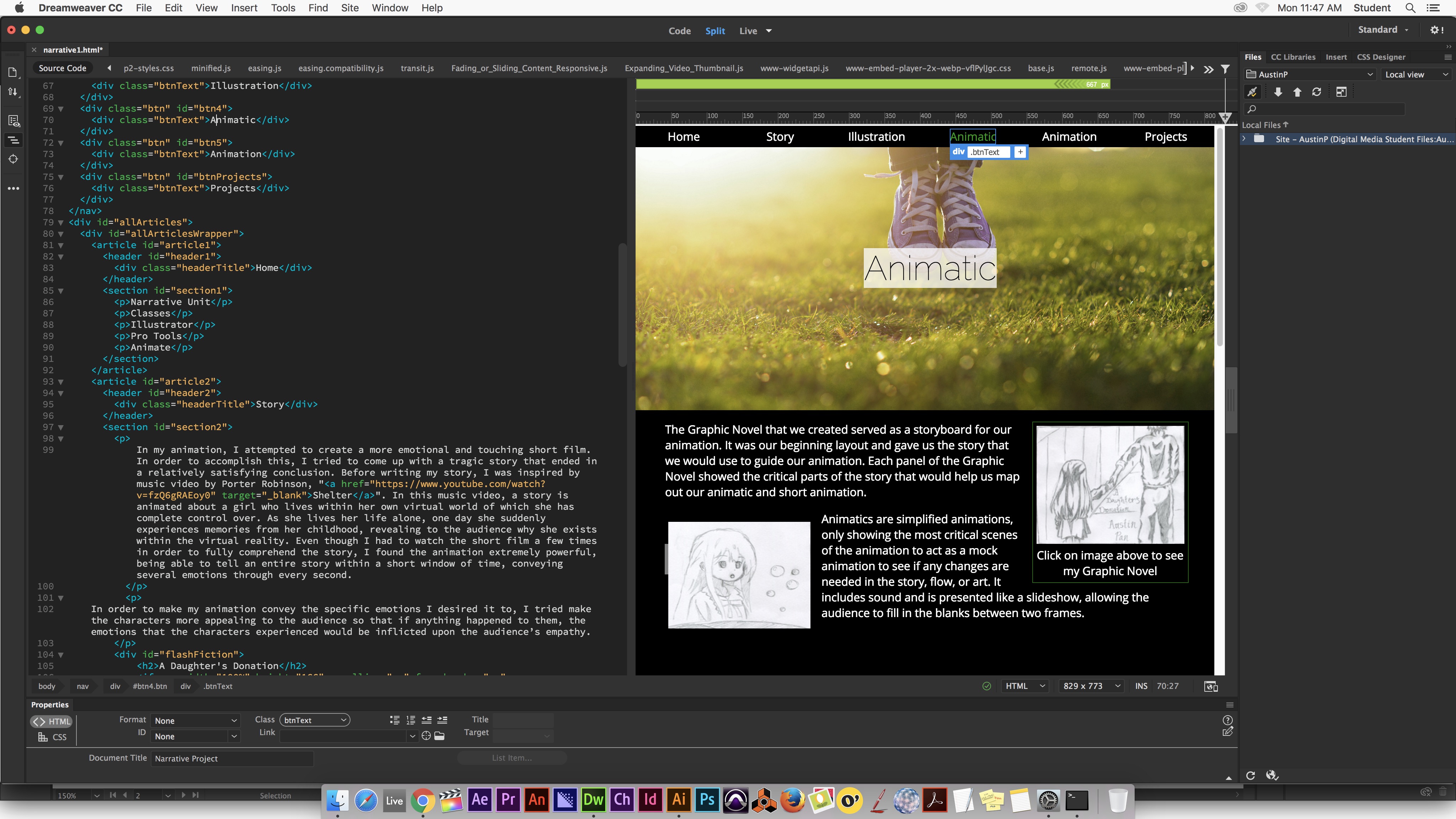 This is a screenshot of my work in Adobe Dreamweaver