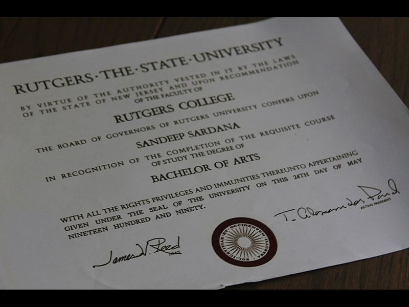 Sandeep's Rutgers Diploma
