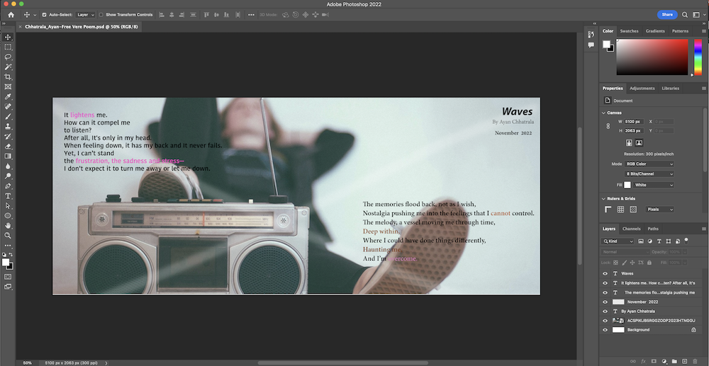 Screenshot of the photoshop session of the poem