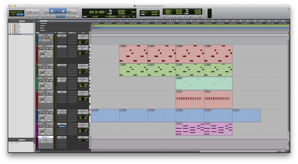This is a screenshot of my Pro Tools session for my first piece of music