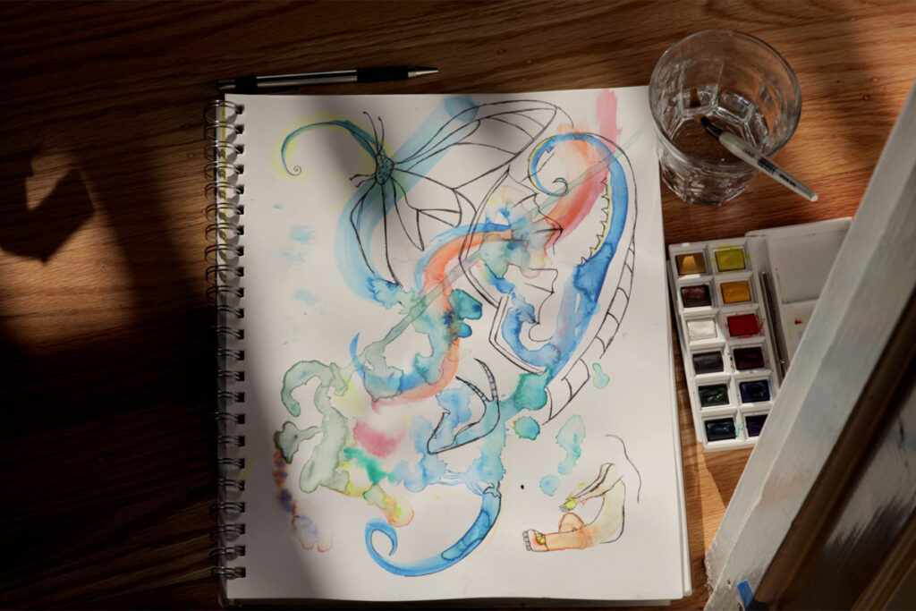 dragon and butterfly watercolor painting