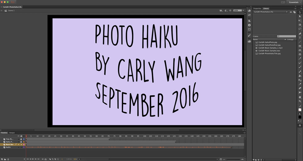 Screenshot of Animate file with haiku video