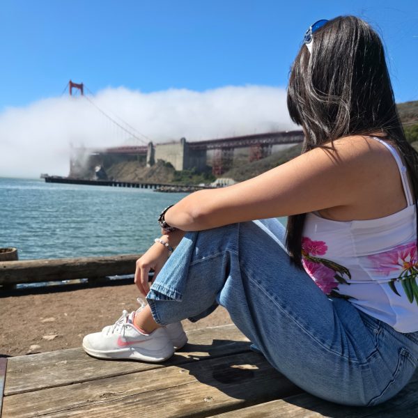 Photo of me looking at the san francisco bridge.