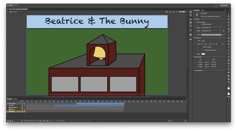 A screenshot of the Animate file used to create the final animation.