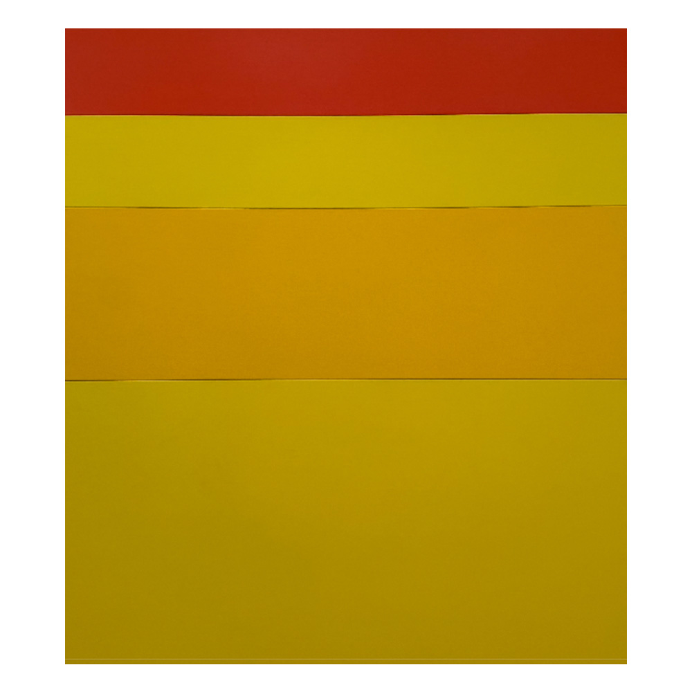 Image of painting with horizontal stripes of red, yellow, and orange