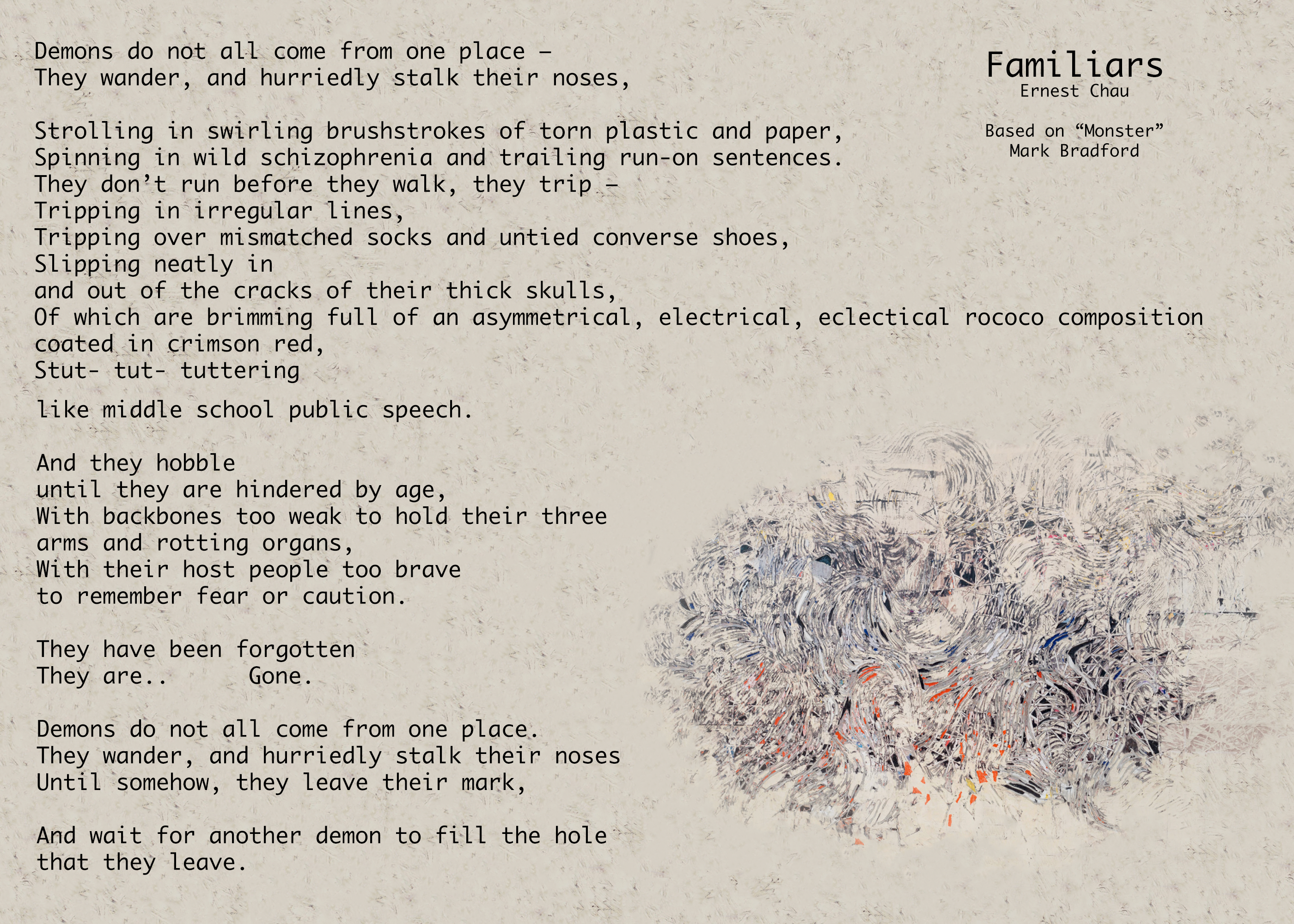 Poem by Ernest Chau, Familiars