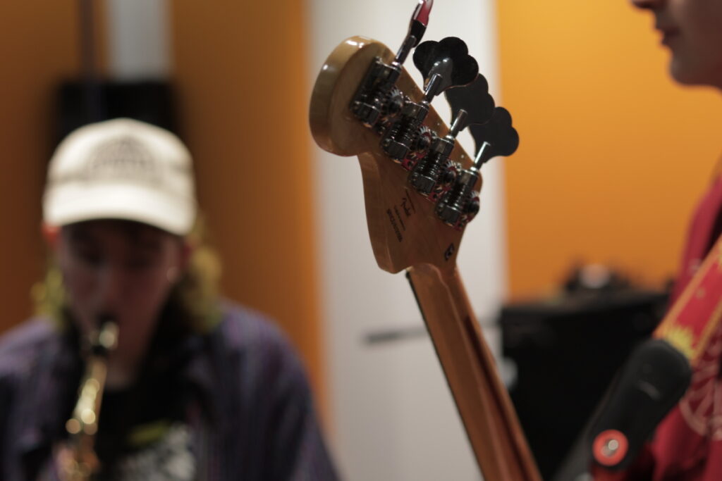 My friends in the band room playing instruments.
