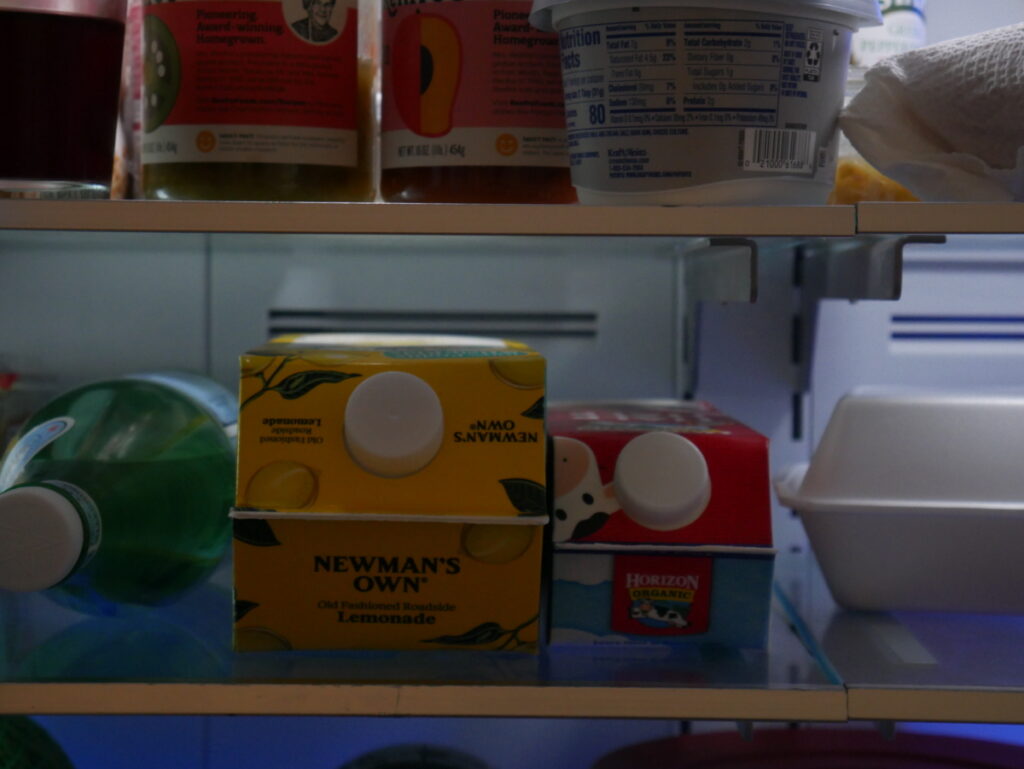 Lemonade and Milk on a shelf