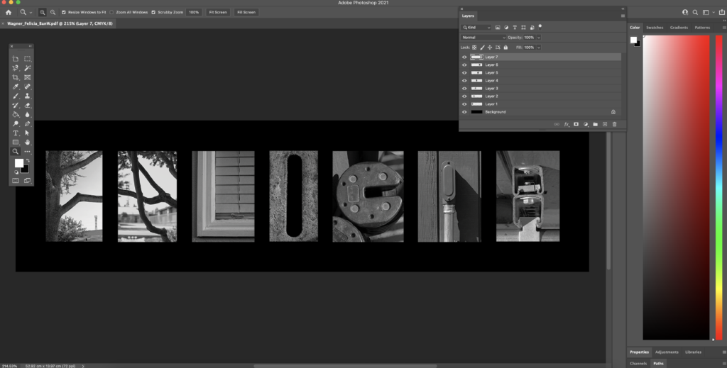 Editing process of name shown on Adobe Photoshop