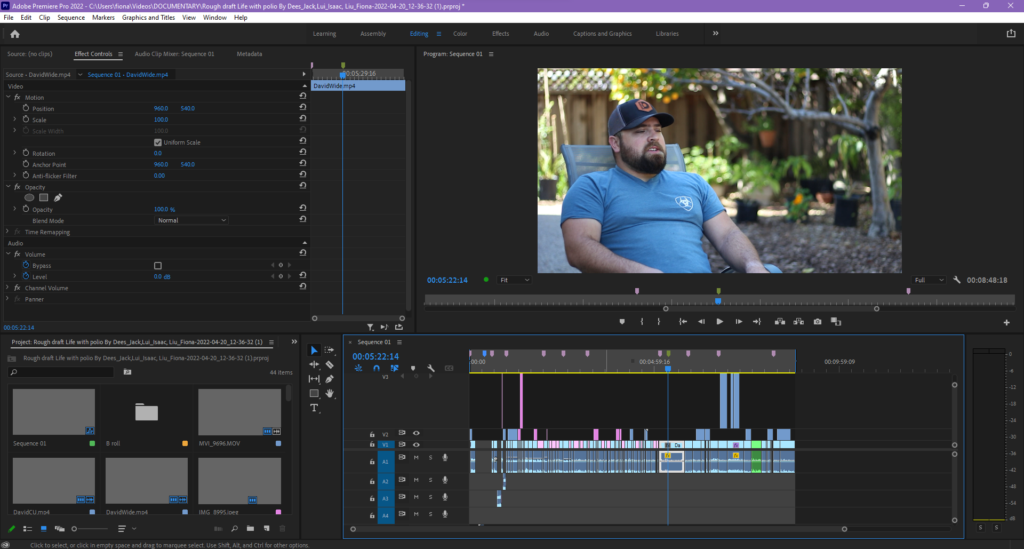 premiere pro interface for the documentary film