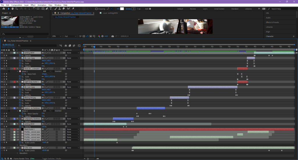 After effects interface for the introductory video