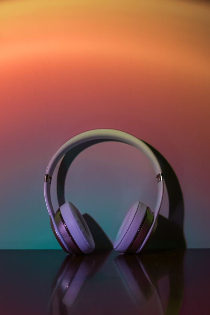headphones illuminated by a light