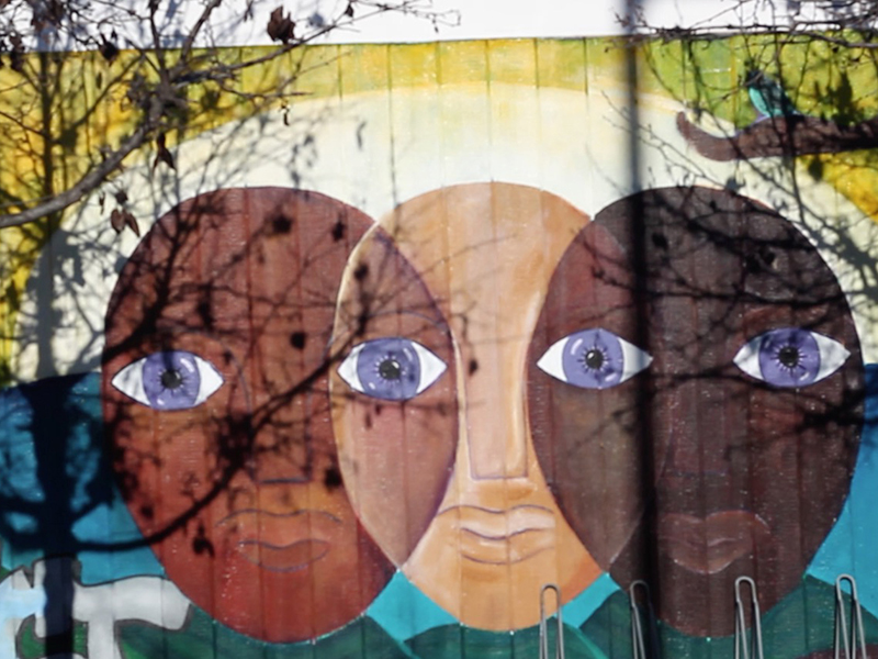 The 49ers Academy is decorated with many muerals reflecting the school's values