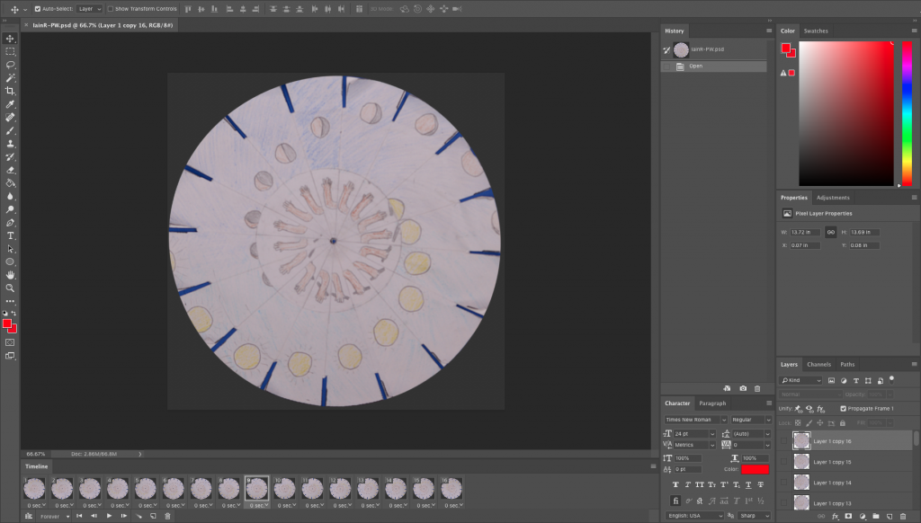 A screenshot of the Photoshop interface used to animate the disk