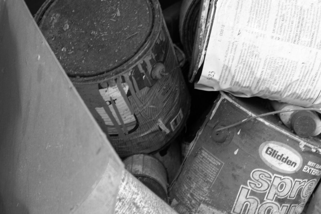 paint buckets in black and white
