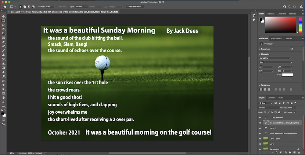 My free verse poem Photoshop editing screen 