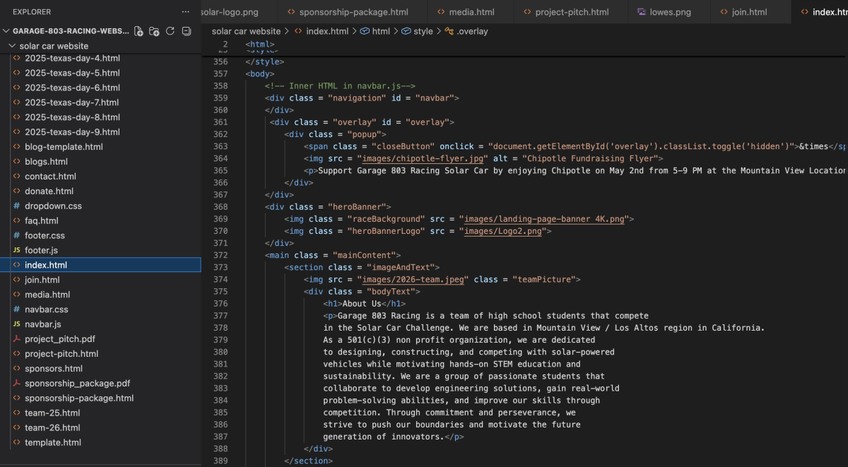 Source code and code editing interface of the home webpage