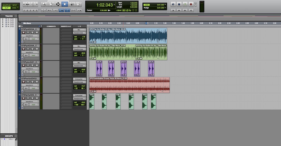 This is a screenshot of my experimental music in Pro Tools. 